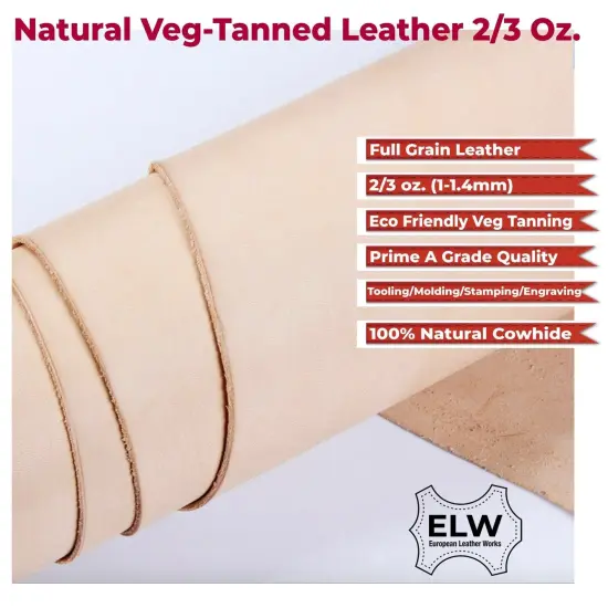 Veg Tan Tooling Leather 2 Piece Special Price 2/3 oz (1-1.4mm) Pre-Cut Shapes 6" to 48" Import AA Grade Natural Cowhide Leathercraft, Molding, Holster, Armour, Projects, Repair, Lining {3}