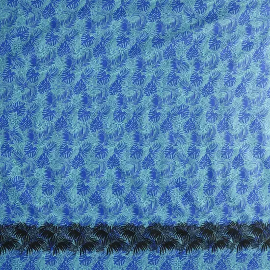 1 Yard All Over Monstera Leaves Firm Fen Rayon Poplin Fabric Single Border 45 Inch Width light blue {1}