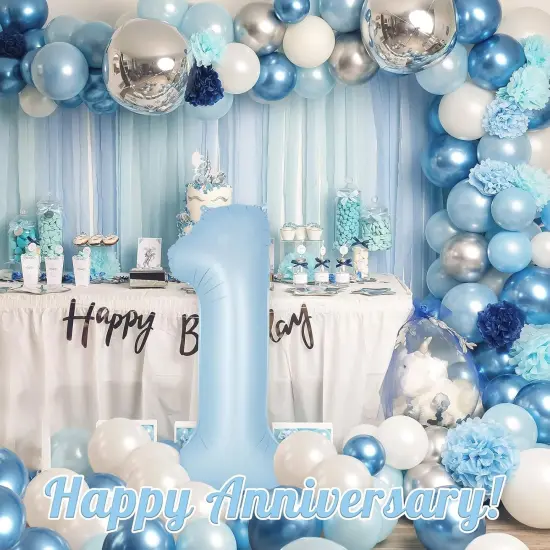 Light Blue Number 1 Balloon, 40 Inch Big Large Foil Number Balloons {5}