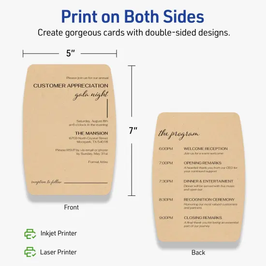 Avery Printable Arched Rectangle Flat Cards, Sure Feed Technology, 5" x 7", Matte Kraft Brown Cardstock, Laser/Inkjet Printable, 20 Total, Great for Product Branding, Marketing, and More {12}