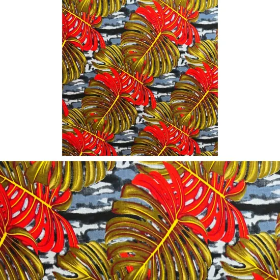 1 Yard All Over Monstera Leaf Rayon Poplin Fabric 36" x 45", Length x Width Grey/ Olive/ {6}