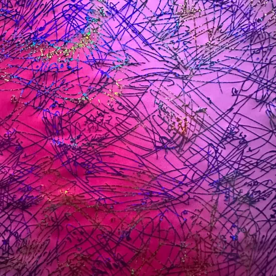 1 Yard Hologram Multi Dancing Splash Polyester Spandex Fabric 56/57 Inch Width Blue Pink Yellow {2}