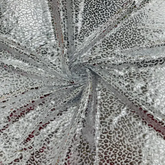 1 Yard Foil Leopard Print Spandex Fabric Reflective Milliskin Stretch Nylon Blend 58-60 inches width Silver/Black {7}