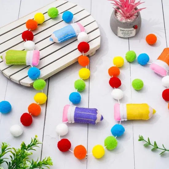 8.2Ft Back to School Felt Banner 3D Rainbow Pencil Garland {3}