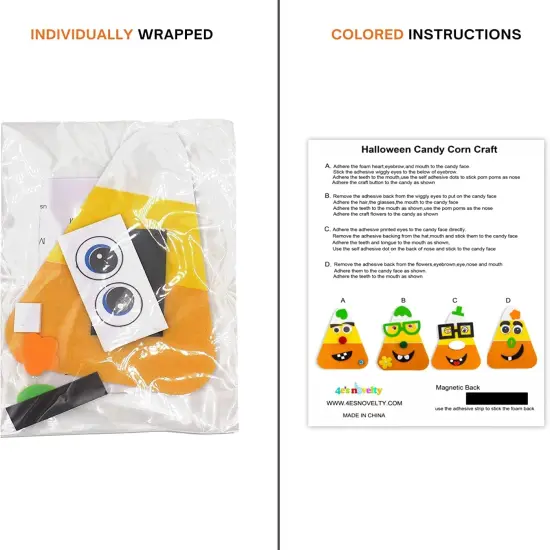 4E&rsquo;s Novelty Halloween Crafts for Kids &ndash; Makes 4 Projects: Picture Frame, Mask, Bookmark & Candy Corn Craft, Self-Adhesive Foam Stickers, Mess-Free Halloween Crafts for Kids Ages 3-12, Party Activity Kit {6}