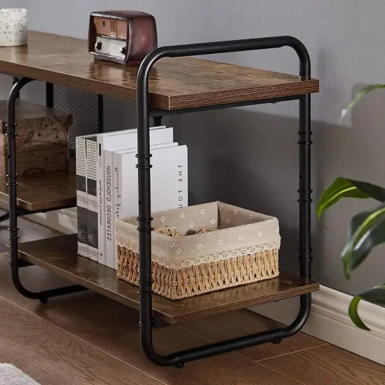Wood Metal TV Stand with Open Shelves for TVs up to 65 Inches Brown {4}