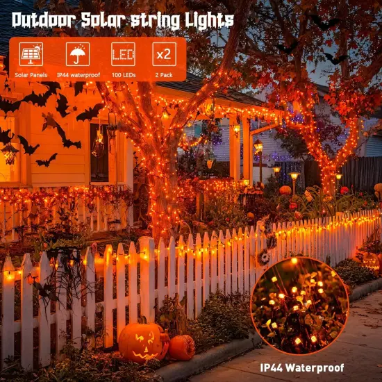 2 Pack 100 LED 33ft Solar Halloween Lights Outdoor Waterproof {5}