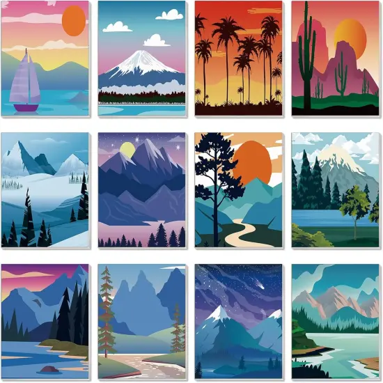 12 Pcs Pre Drawn Canvas Set for Adults(Landscape,8 x 8 Inch) {1}
