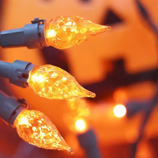 70 LED C5 Diamond-Cut Glass Bulbs, Orange Halloween Lights Outdoor {2}