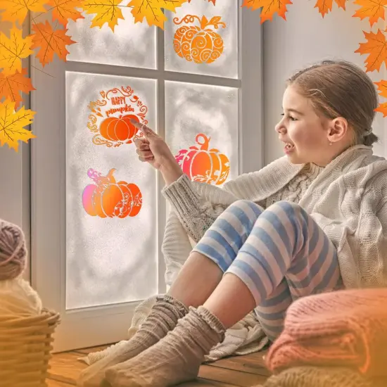 8 Pcs Pumpkin Stencils 8 x 8 Inch Fall Stencils Reusable Thanksgiving {5}