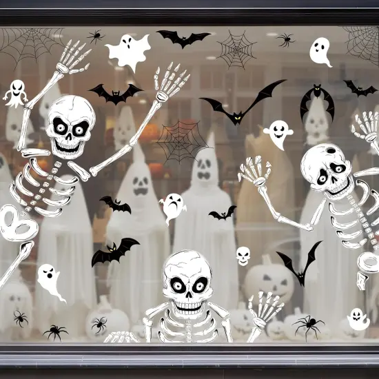 9 Sheet Halloween Window Clings, 97PCS Skeleton Halloween Decorations {4}