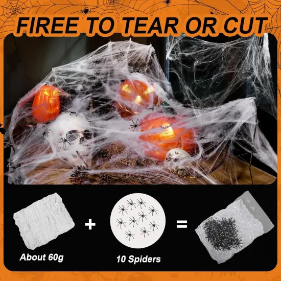 200 sq. ft. Stretchable Spider Web with Bonus 10 Fake Spiders for Halloween Decor {2}