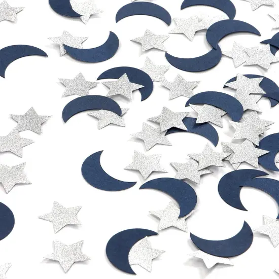 Navy-Blue Moon Silver Star Confetti {1}