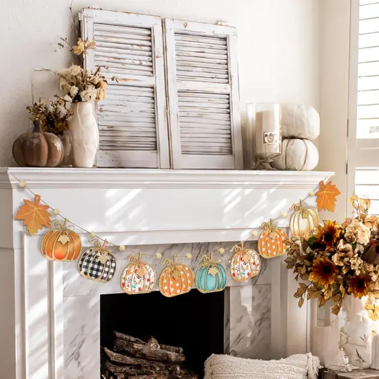 Fall Wooden Pumpkin Banner - 8.2Ft {4}