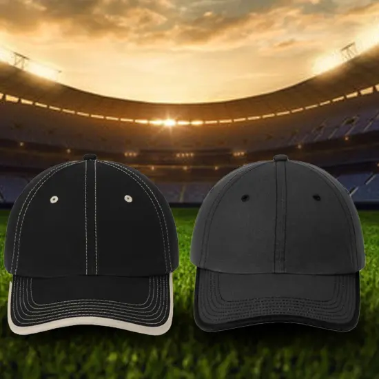 Port Authority&reg; Vintage Washed Contrast Stitch Cap, Unstructured Low-Profile Cotton Twill Hat with Hook-and-Loop Closure Black/ Stone {2}