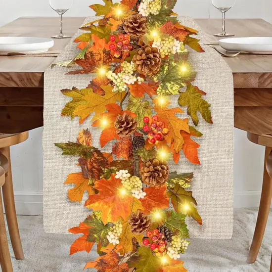 6ft Fall Autumn Garland with Lights and Berry Pine Leaves {1}