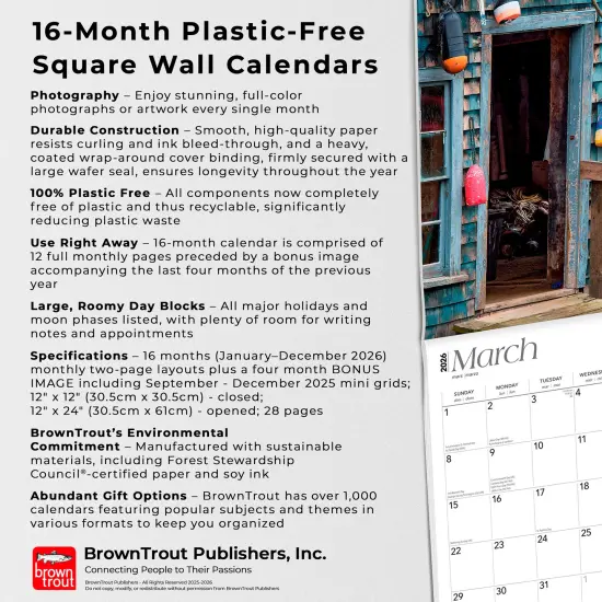 Maine Coast | 2026 12 x 24 Inch (Hanging) Monthly Square Wall Calendar | Plastic-Free {6}