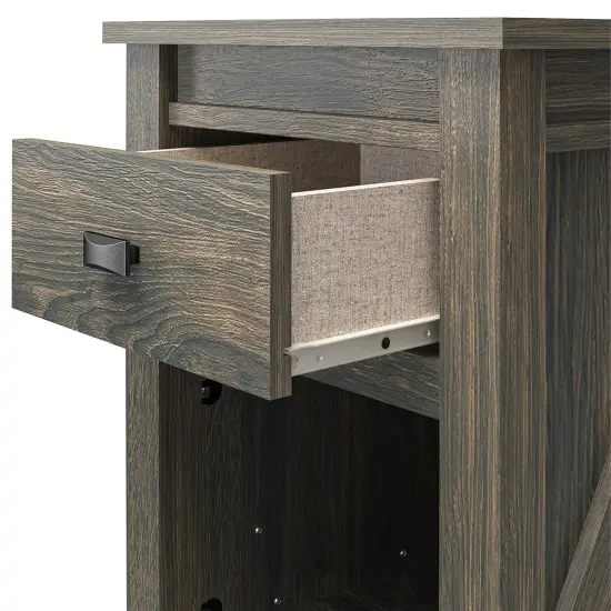 Farmhouse Bedroom Nightstand with Drawer and Open Shelf Rustic Grey {2}