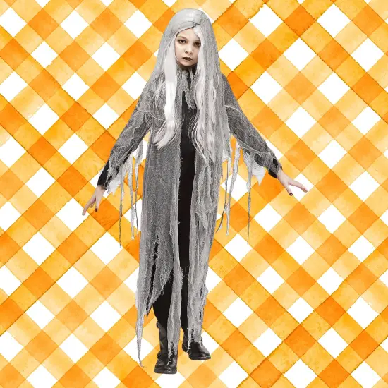 Zombie Ghost Costume for Kids with Wig and Hooded Coat {2}