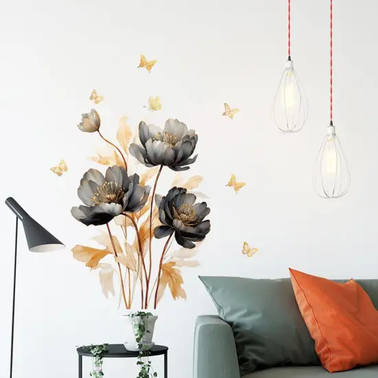 Wall Stickers Lnk Lotus Butterfly Wall Decals - Black Gold {4}