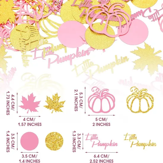 400 PCS Fall Little Pumpkin Maple Leaf Confetti Pink and Gold - Vivid Style {6}