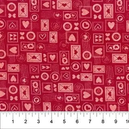 Banyan 83322-25 - LOVE NOTES - Love Stamp - Red Coral 45" Fabric Per Yard {1}