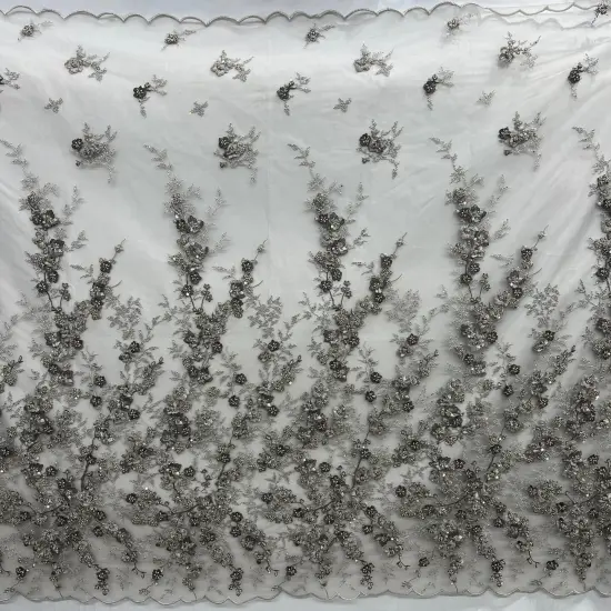 1 Yard Beaded 3D Floral Multitone Lace Fabric on 100% Polyester Net Mesh, Premium Embroidered Lace Fabric, 54" Width Sage {7}