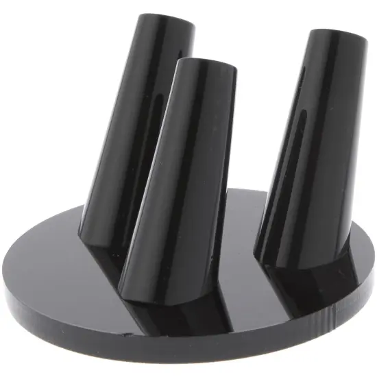 Plymor Black Acrylic Ring Finger Display, Triple on Round Base, 3" W x 3" D x 1.75" H {1}