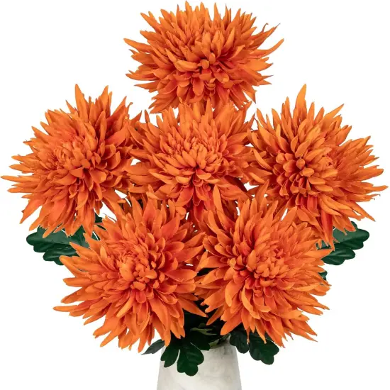 25.6" Long - 6Pcs Orange Artificial Mums Flowers Large Chrysanthemum {1}