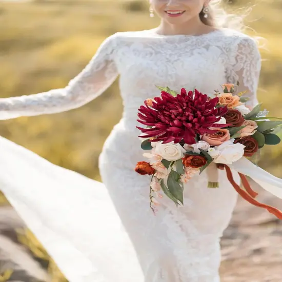 Large Heads Chrysanthemums Artificial Flowers-Fall Decor 6 Stems 26''Autumn Mum Fake Flowers Bouquet {3}