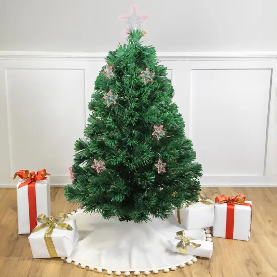 Northlight Pre-Lit Medium Potted Fiber Optic Artificial Christmas Tree with Stars - 4' Green {1}