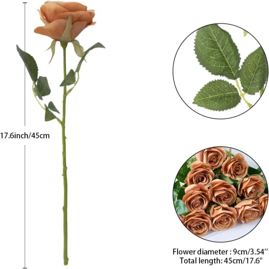 12pcs Rose Artificial Flowers Fake Roses(Orange ) {4}