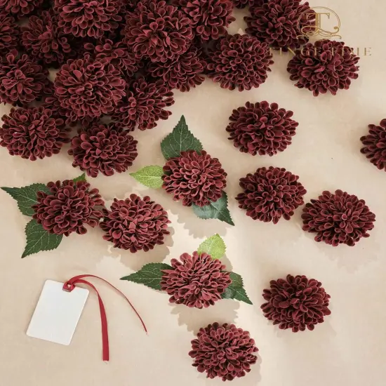 25 Pcs Artificial Burgundy Dahlia Flowers with Stem {2}