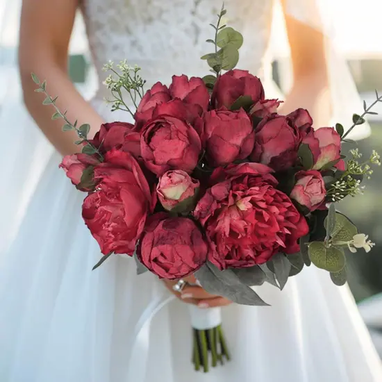 Artificial Flowers Bouquet Vintage Fake Peonies 21pcs Silk Flowers with Stems {5}