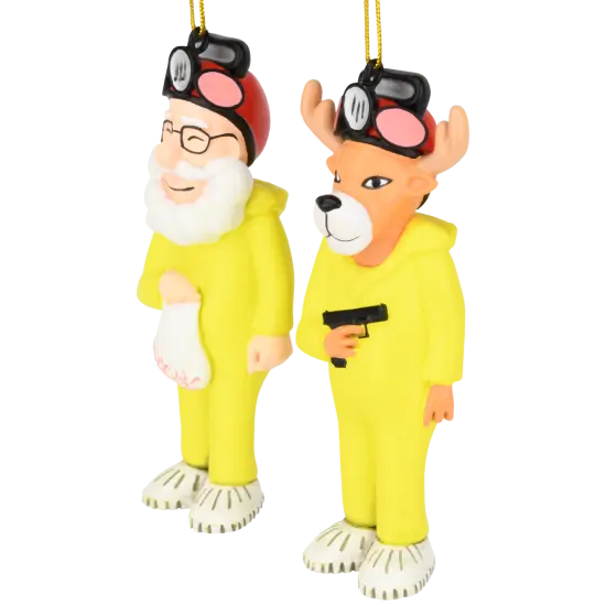 Tree Buddees Breaking Bulbs Christmas Ornaments 2 Pack Funny Parody Santa & Reindeer in Hazmat Suits {6}