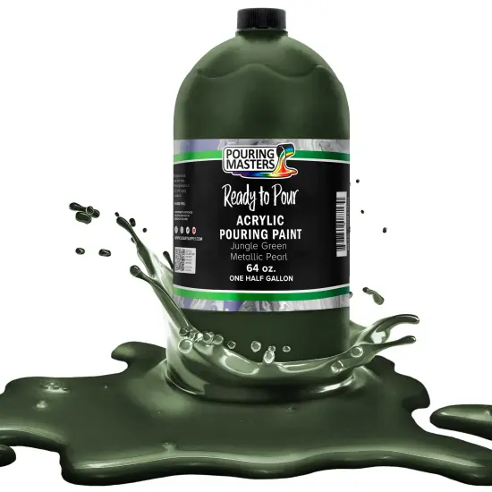 Pouring Masters Jungle Green Metallic Pearl Ready to Pour Acrylic Pouring Paint - Premium 64-Ounce Pre-Mixed Fluid Acrylic Paint - Fluid Art Supplies for Canvas, Wood, Paper, Tile & Rocks {1}
