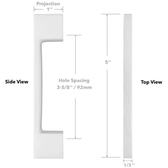 Cauldham Solid Kitchen Cabinet Pulls Handles (3-5/8" Hole Centers) - Modern Thin Profile Drawer/Door Hardware - Style M255 - Satin Nickel {5}