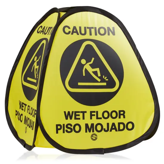 Dryser 3-Pack 16" Pop-up Caution Wet Floor Signs -&nbsp;Yellow&nbsp;4-Sided English/Spanish Warnings {3}