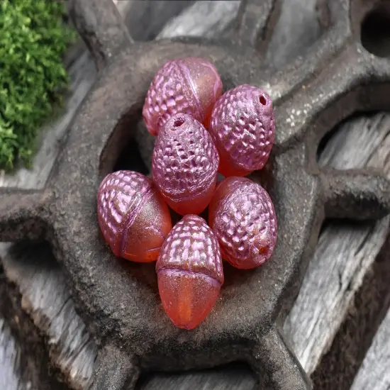 *8* 10x12mm Metallic Pink Washed Translucent Matte Orange Acorn Oval Beads {4}