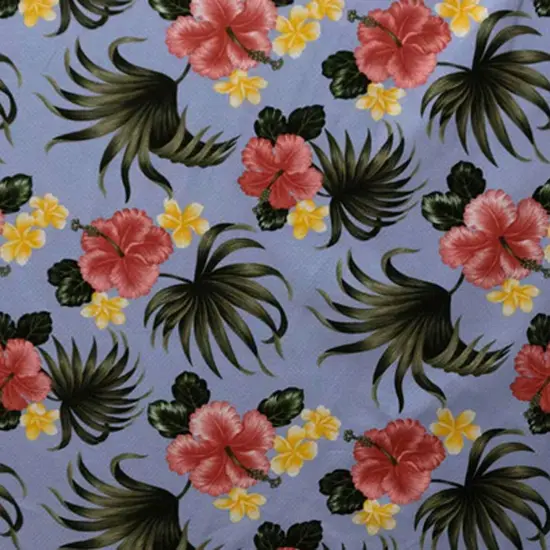1 Yard Hibiscus Plumerias Palm Elephant Ear Cotton leaves Fabric Fabric, 36in L x 56in W Upholstery Fabrication Blue {3}