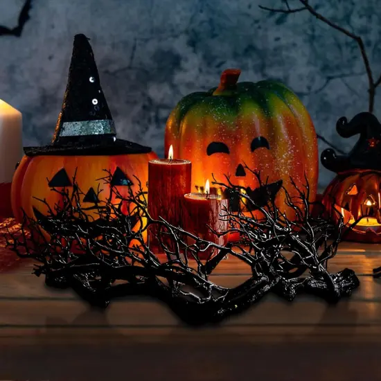 Halloween Black Branch Wreath Signs with Red Light {5}