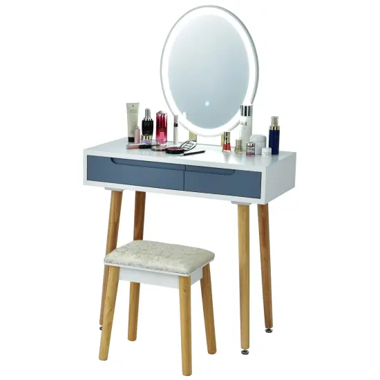 Costway Vanity Makeup Table Touch Screen 3 Lighting Modes Dressing Table Stool Set White\Black\ Gray {4}
