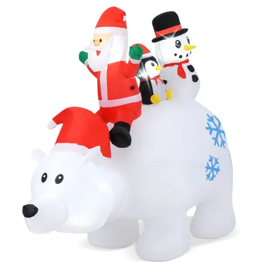 Costway 6 Ft Christmas Inflatable Animated Santa Penguin & Snowman Riding Polar Bear {2}