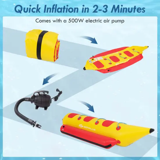 Goplus 3-Person Inflatable Banana Boat with Boating and Water Sports Electric Air Pump {5}