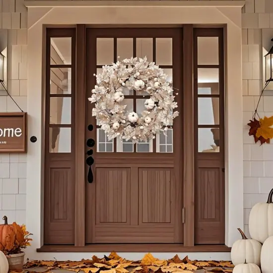 26 Inch Large Foldable Fall Wreath for Front Door with Lights Timer {2}