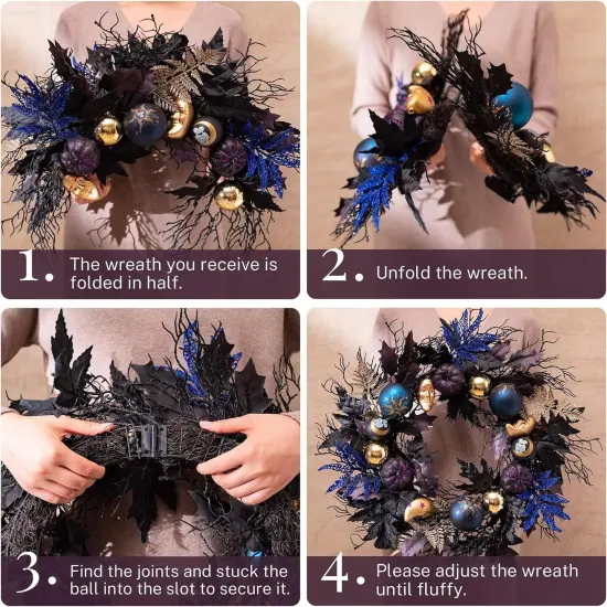 24 Inch Light Up Black Halloween Wreaths {4}