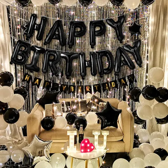 Happy Birthday Balloons Banner (Black) {4}