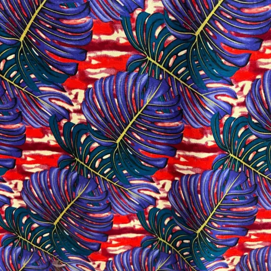 1 Yard All Over Monstera Leaf Rayon Poplin Fabric 36" x 45", Length x Width Grey/ Olive/ {4}