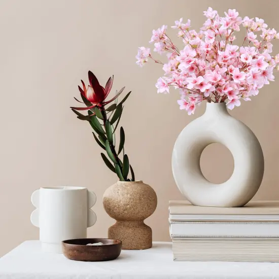 6Pcs Artificial Cherry Blossom Branches Decor Fake Flowers 16" Silk Faux Flowers for Decoration Spring Peach Bouquet Home Wedding Bedroom Party Japanese Garden Table Centerpiece Decor(Pink) {2}