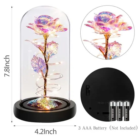 Mothers Day Flowers Gifts for Mom from Daughter Son,Birthday Gifts for Women,Mom Presents for Her,Colorful Rainbow Light Up Rose in A Glass Dome Grandma Presents for Her Wife Girls Valentines {4}